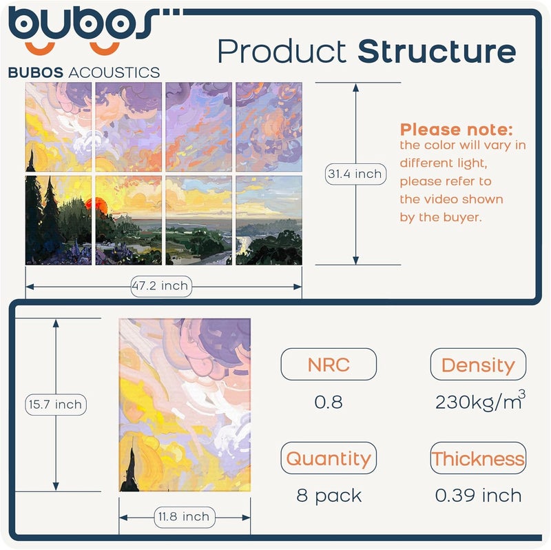 B Bubos 8 Pack Art Acoustic Panels Soundproof Wall Panel,47.2X31.4 Inches Sound Absorbing Panel,Self-Adhesive Decorative Acoustical Wall Panels, Acoustic Treatment for Ceiling Home Office(Oil Painting) - Image 2